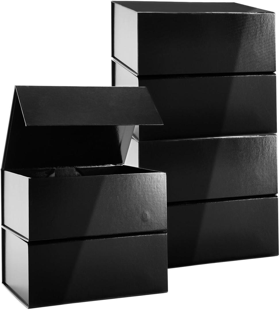 Stockroom Plus Magnetic Gift Boxes with Lids for Birthday, Wedding, Groomsman and Bridesmaid Proposal Box (9.5 x 7 x 4 Inches) (Gloss Black) - 6 Pack
