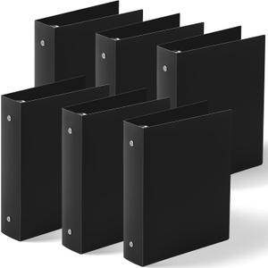 Henoyso 6 Pcs Mini 3 Ring Binders Plastic 2'' Binder, Fits 5.5 x 8.5 Paper Holds(Capacity 375 Sheets), Flexible Three Round Rings Small Black Binders Bulk for School, Office Use, Photo Album Pages