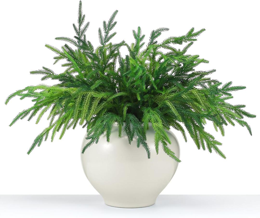 Jutom 6 Pcs 18 Inch Christmas Norfolk Pine Branches, Lifelike Bendable Non-Shedding Greenery Stems Faux Pine Picks for Christmas Mantel Centerpiece Garland Wreath and Holiday Decor