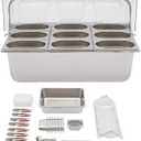 Countertop Food Serving Display Container Stainless Steel Condiment Dispenser Fruit Salad Display Rack W/Lid 9 Clamps 9 Spoons 3 Ice Boxes for Buffet Restaurant Hotel (9 Compartments)