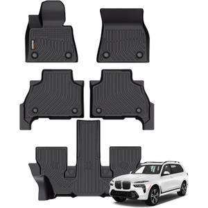 Binmotor-All Weather Car Floor Mats for 2019-2025 2026 BMW X7 40i, M50i, M60i (only fit 6 Passenger),3 Rows with for X7,TPE Liners for X7 Accessories Mats-Black