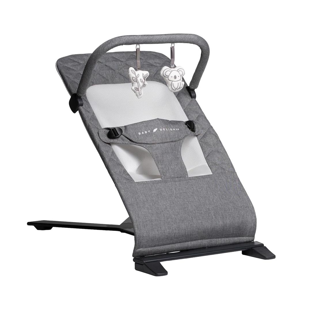Baby Delight Alpine Deluxe Portable Bouncer | Infant | 0 6 months | Charcoal Tweed