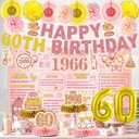 24 Pcs 60th Birthday Decorations for Women, Back in 1966 Party Supplies, Pink Gold 60th Birthday Banner Backdrop Hanging Swirls Balloons Honeycomb Centerpieces Sash