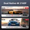 Miofive Dash Cam Car Front Rear 4K+4K WiFi Bluetooth Dash Cam with 64GB SD Card, Dual Car Camera with Parking Monitoring, Super Night Vision, HDR, G-Sensor, Loop Recording, App Control, Max 512GB
