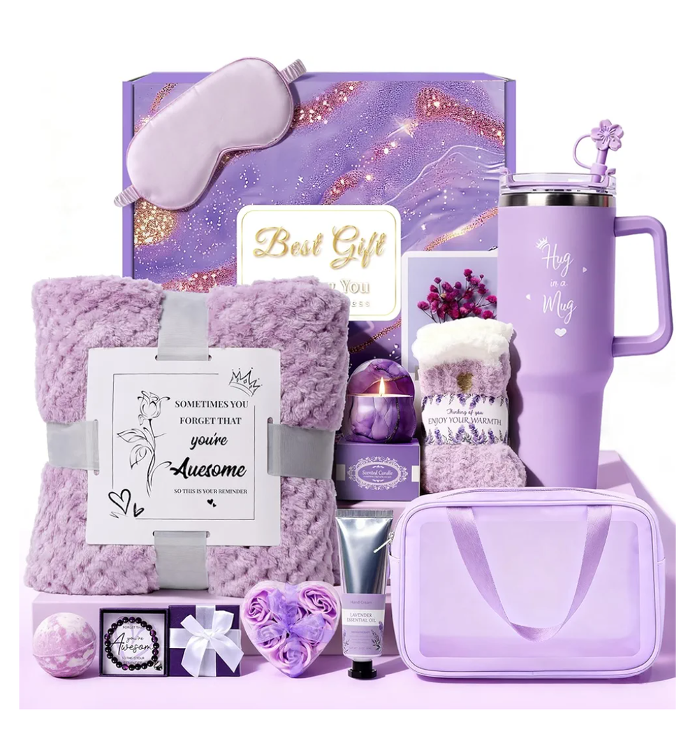 Birthday Gift for Women, Luxury Self Care Spa Gift Basket with Blanket for Mom, Wife, Sister, Friend, Girlfriend, Grandmother, Get Well Soon & Christmas gift for Her