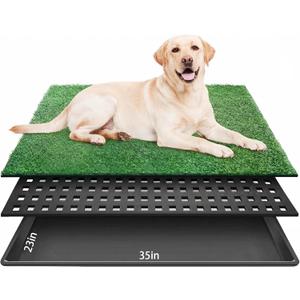 Dog Grass Pad with Tray 35"x23" Large Dog Litter Box, Artificial Grass for Dogs Potty with 3 Disposable Mats & EVA Base, Reusable Indoor Dog Potty Training for Apartment Balcony (Green, Large)