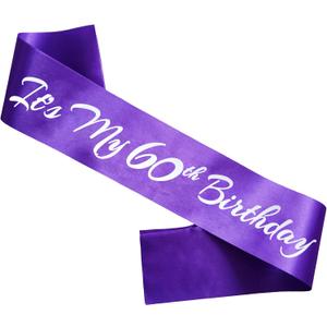 It's My 60th Birthday Sash, Purple Silver Birthday Sash for 60th Birthday Party Supplies, Birthday Gifts for Girls 60th Birthday Party Favors