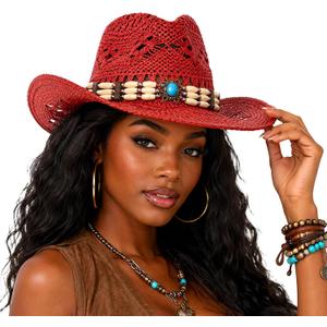 Wildarms Western Cowboy Hat for Women Men Wide Brim Woven Straw Cowboy Hat for Men Cowgirl Sun Beach Hat Decorative Bands