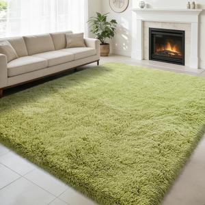 8x10 Fluffy Area Rugs for Living Room, Shag Area Rug for Bedroom, Grass Green Soft Fuzzy Rug Non-Shedding Indoor Plush Carpet for Kids Bedroom Nursery Home Decor