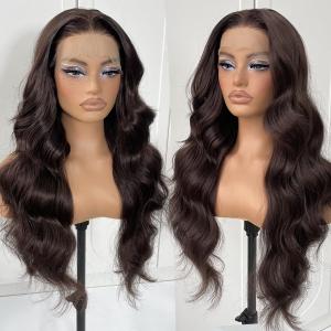 Chocolate Brown Glueless Lace Front Wig Preplucked Synthetic Precut Wear And Go HD Lace Front Wig For Black Women (13x4.5x1 T part)
