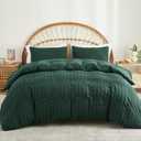 AveLom Dark Green Seersucker Duvet Cover Set Queen Size (90 x 90 inches), 3 Pieces (1 Duvet Cover + 2 Pillow Cases), Ultra Soft Washed Microfiber, Textured Duvet Cover with Zipper Closure, Corner Ties