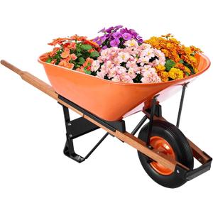 VEVOR Wheelbarrow Cart, 6 Cu. Ft. Load & 330 lbs Capacity, One Wheel Garden Dump Cart Wheel Barrow with Metal Handle & 16" Wide Track Wheels, Easy Loading Utility Yard Cart & Wagons for Lawn Farm