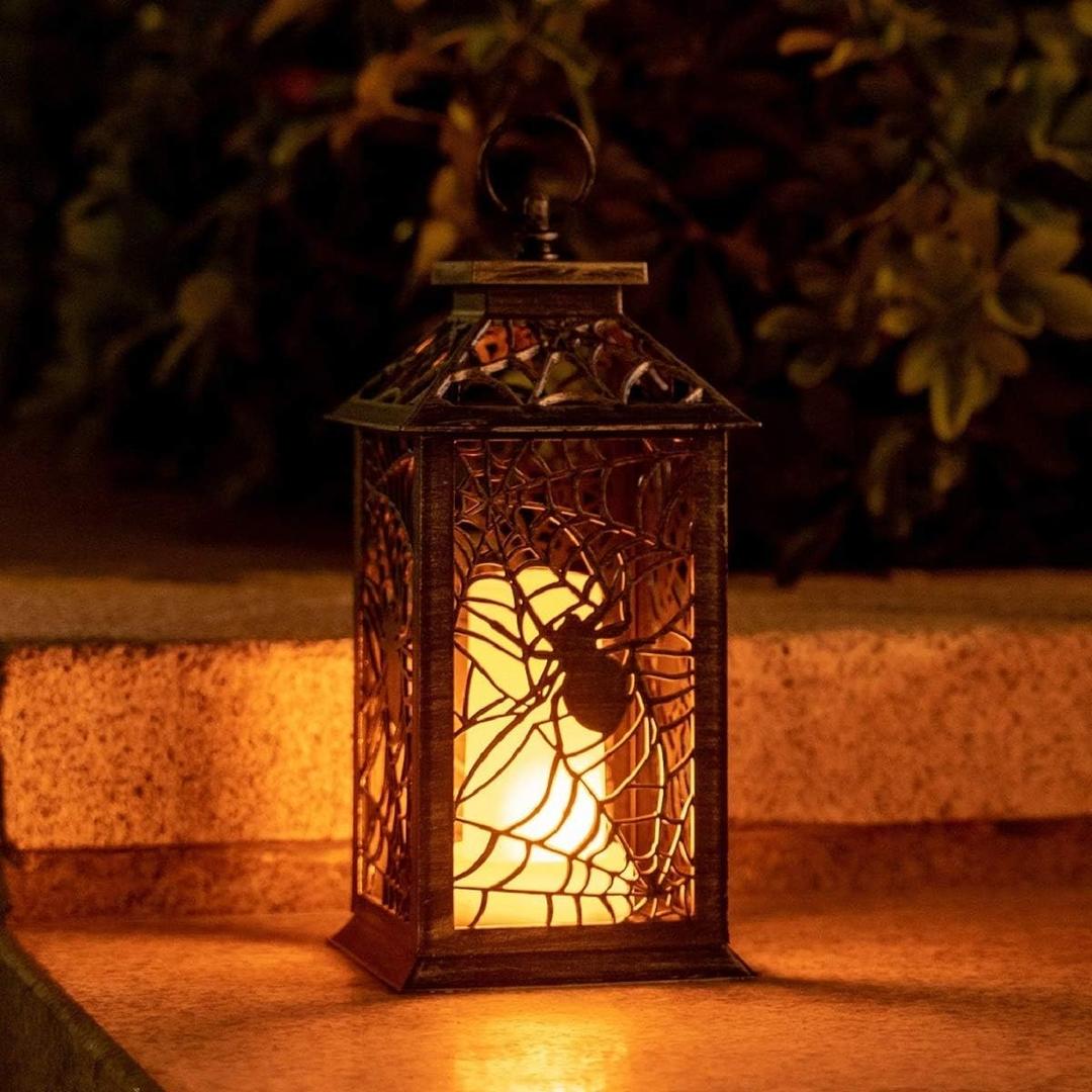 Candle Lanterns Decorative Hanging Lights with Timer Function for Indoor Outdoor, Events, Paritie, Halloween Decoration (1pack, Spider)
