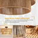 Boho Semi Flush Mount Ceiling Light Rattan Ceiling Light 18" Farmhouse Ceiling Lamp with Natural Hemp Rope Lampshade for Dining Room Living Room Bedroom Kitchen