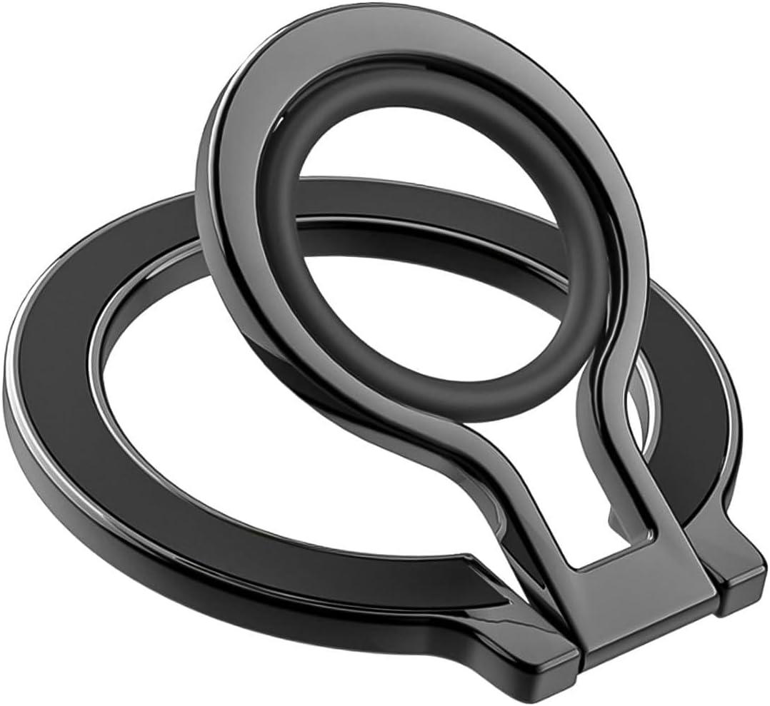 Slim Magnetic Phone Ring Holder for Magsafe, Lightweight Phone Finger Snap Grip Kickstand Accessories Compatible with iPhone Pixel, Portable Mini Phone Stand Works with Magnetic Car Mount (Black)