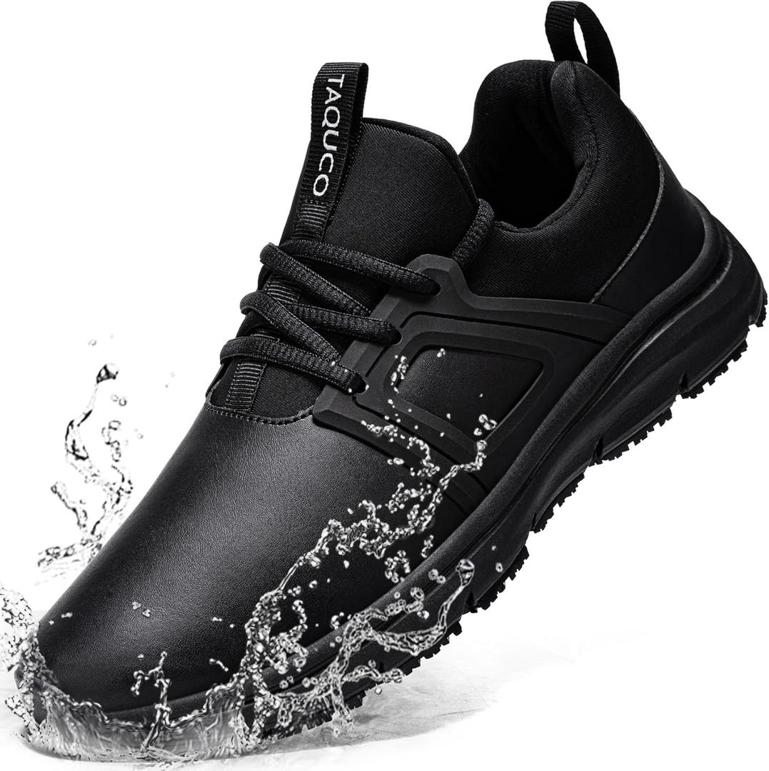 Non Slip Work Shoes for Mens Slip On Sneakers Waterproof Chef Kitchen Shoe Comfortable Slip Resistant Restaurant Footwear Hombre Zapatos de Trabajo, Black (10.5)