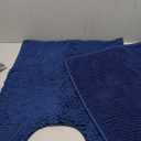 HOMEIDEAS 2 Pieces Bathroom Rugs, Ultra Soft Non Slip Absorbent Chenille Toilet Bath Mat Set (Navy Blue)