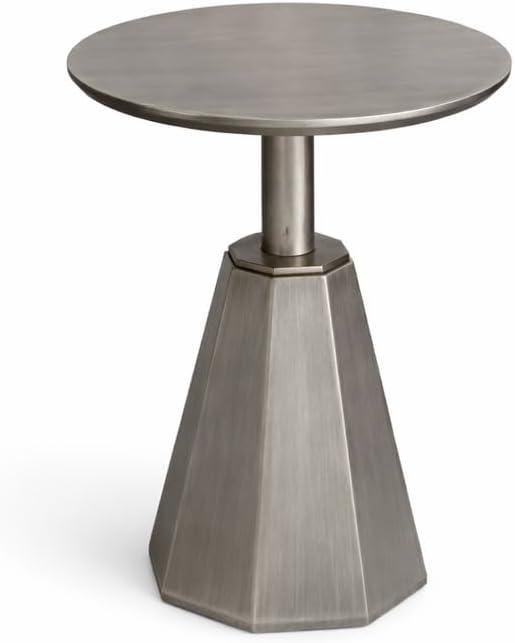 Round Wood Side Table, Coffee Nightstand Cocktail Drink Modern Accent Circle End Table, Wood Pedestal Base for Living Room, Bedroom, Small Spaces, Offices, Antique Silver, 21.6" H x 15.7" L x 15.7" W