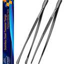 JETKONG 2 Pcs 12-Inch Food Tweezer Tongs, Stainless Steel Kitchen Tweezer Cooking Tweezers (Black)
