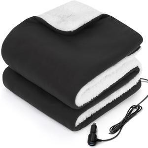 Sealy 12-Volt Heated Car Blanket with 2 USB Output Ports, 3 Heating Levels & 4 Hours Auto Off, Electric Blanket for Car, Truck, SUV, RV or Camping, Machine Washable, 59" X 43", Charcoal