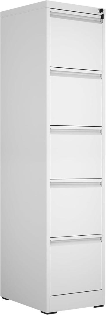 Metal File Cabinet with Drawer Heavy Duty Locking File Cabinets Home Office Steel Filing Cabinet Vertical File Cabinets for Legal/Letter Size File,Assembly Required (64.2"H-5 drawers, White)