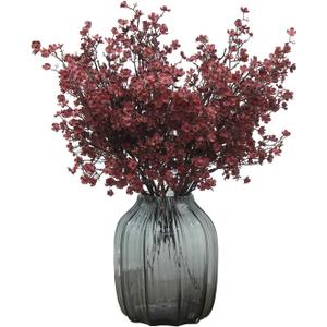 JAKY-Global Babys Breath Silk Artificial Flowers Burgundy 6 Bundle Fall Stems Fake Plants Decor Wedding Party Decoration Bouquets Real Touch DIY Home Garden, Farmhouse, Living Room (Autumn Red-6pcs)