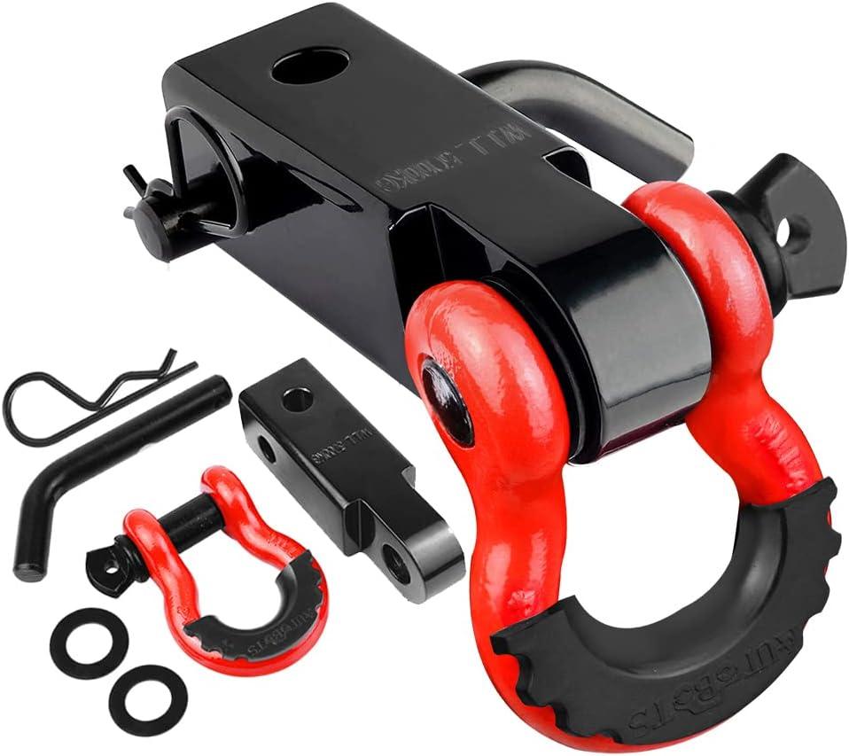 AUTOBOTS Tow Hitch Receiver 2", 45,000 Lbs Break Strength Shackle Hitch Receiver with 5/8" Hitch Pin, 3/4 D Ring Shackle, Towing Accessories for Truck Trailer Recovery Off-Road Red&Black