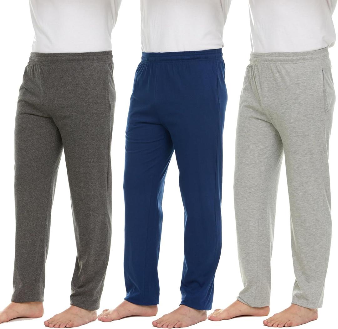 Men's 100% Cotton Jersey Active Lounge Sleep Pajama Pants for Men - 3 Pack (Large)