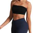 Aoxjox Women's Workout Strapless Bandeau Mesh Bras Training Fitness Running Yoga Crop Tank (Medium, Black)