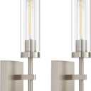 SANTOSTOCK Brushed Nickel Battery Operated Wall Sconces with Remote Control, Wireless Wall Sconce Set of 2, Rechargeable Cordless Wall Lights for Living Room Bathroom Hallway Entryway Stairwell, 3000K