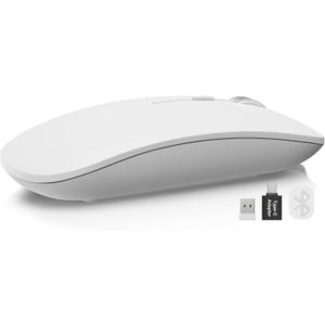 SABLUTE M31 Bluetooth Mouse for MacBook Pro/Air, iPad - Rechargeable Tri-Mode Wireless Mouse for 3 Devices (BT 5.2 + 2.4G), Sleek Slim Silent Mouse for Surface, Windows, White