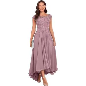 Mother of The Bride Dress for Women 2025 Lace Applique Formal Evening Gowns with Cap Sleeves, 16W