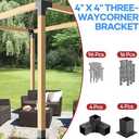 4x4 Pergola Bracket Kit - 8pcs (4pcs 3-Way Corner Brackets & 4pcs Post Base) for 4''x4'' Wooden Beams (Actual 3.6''x3.6'') - Includes Stainless Steel Hardware for Patio Pergolas & Outdoor Structures