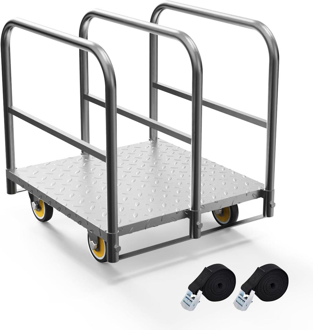 3 Pole Panel Cart,Flatbed Truck with Swivel Casters,1500LBS Weight Capacity