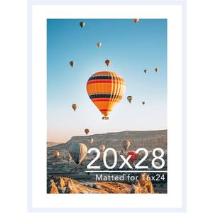 JCJMY 20x28 Picture Frame with 16x24 Mat, Display Photo 16x24 with Mat or 20 x 28 Without Mat, Wall Hanging Large 20 by 28 Poster Frame with Plexiglass, White