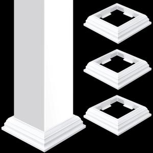 Thyle 4 Pcs True 5 x 5 Inch Vinyl Post Skirt All in one Post Base Cover Column Wraps for Porch Deck Base Vinyl Sleeve White Trim for Wood Hand and Stair Rails Decks, Fences, Mailboxes