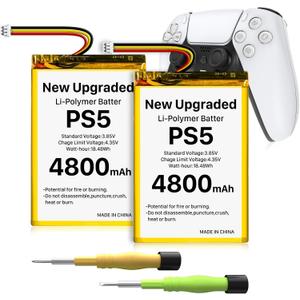 SHENMZ PS5 Controller Battery, 2 Pack High Capacity 4800mAh LIP1708 Li-ion Replacement Battery for Sony PlayStation 5 Dualsense Controller CFI-ZCT1 W B U Replace PS5 Batteries Pack