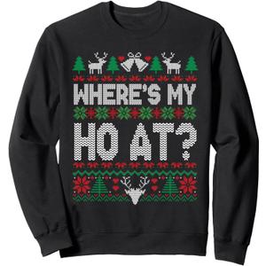 Where My Ho's At Ho Matching Couple Christmas Ugly Sweater Sweatshirt, S