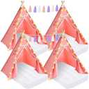 PLULON 4 Pack Teepee Tent for Kids Slumber Party Tents for Girls Sleepover Tents with Inflatable Airbed and Tent Decorations Play Tent for Birthday Party Indoor Outdoor, for Kids