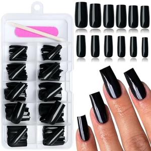 EternalClassic Square Press-on Nails, 120pcs Black, Medium, Glossy, for Women & Girls