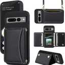 Phone Case for Google Pixel 7 Pro 5G Wallet Cover with Crossbody Shoulder Strap and Leather Credit Card Holder Pocket Slim Cell Accessories Pixel7Pro Pixel7 XL Seven 7Pro 6.7 Girls Black