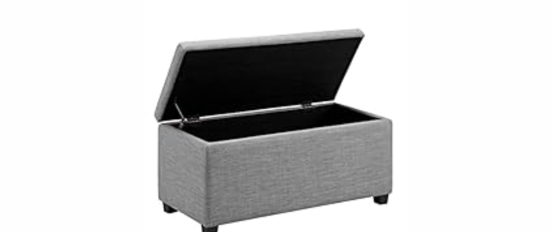 Amazon Basics Upholstered Rectangular Storage Ottoman and Entryway Bench, Polyester, Light Gray, 35.5"W x 16.5"D x 17"H