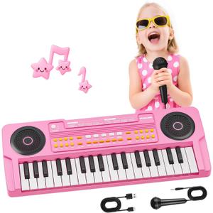 Upgraded Kids Piano Keyboard 37 Keys Toddler Keyboard with Microphone Learning Instrument Musical Toys for 3 4 5 6 Boys Girls Birthday Gift, Pink