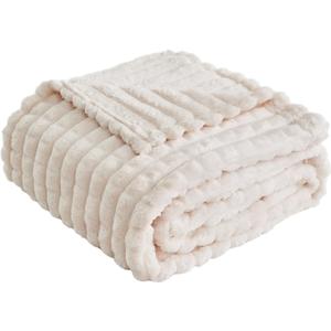 FY FIBER HOUSE Throw Blanket for Couch Soft Warm Fuzzy Blankets for Sofa All Season Use, 50x60 Inches, White