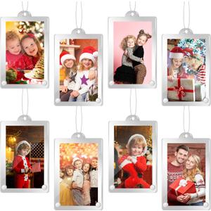 Weysat 8 Pcs Christmas Acrylic Photo Ornaments Hanging Picture Frame Ornaments 2 x 3 Inch Picture Frames with Magnetic Attraction for Christmas Tree Tear The Scratch Film Before Use(Silver)
