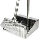 Metal Dustpan with Broom Set, Long Handle Stainless Steel Dustpan,Heavy Duty Standing Dust Pan with Teeth, Indoor Outdoor Up for Home Kitchen Lobby Room Office