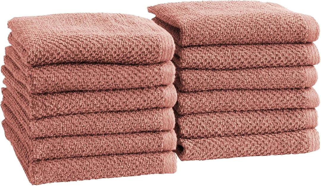 Great Bay Home 100% Cotton 12-Pack 13x13 Wash Cloth - Absorbent, Quick-Drying, Durable Face Towels for Bathroom Decor - Low-Twist, Two-Ply Fibers (Desert Rose)