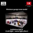 1/64 Diorama Model Car Display Case,Fits for 1/64 Hot Wheels Diecast Model Car, Diorama Double Decker Car Showroom Garage Model with Dimmable LED Lighting, City Car Parking Lot Scene Display (D)