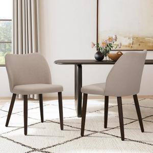 COLAMY Upholstered Dining Chairs Set of 2, Fabric Dining Room Kitchen Chairs with Padded Seat and Wood Legs for Restaurant/Cafe, Camel