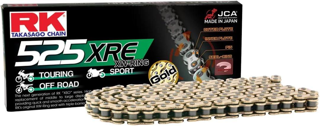 RK Racing Chain GB525XRE-114 Gold 114 Link XW-Ring Chain with Connecting Link